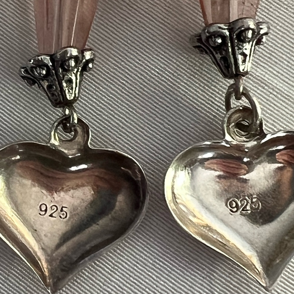 Art Deco 925 Heart Dangled Pink Earrings
